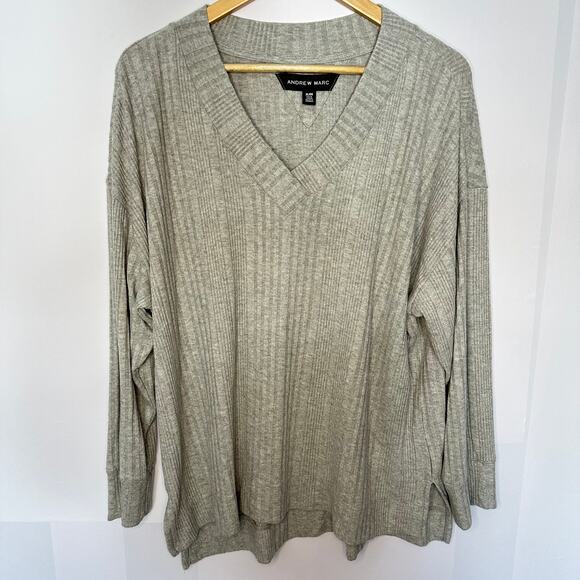 Andrew Marc Gray Soft V-Neck Ribbed Sweater Women's XL - Picture 1 of 6